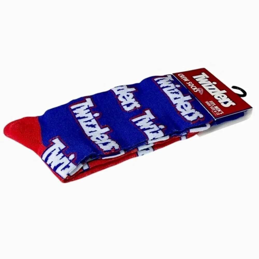 Twizzlers Crew Socks Novelty Funny Red White Blue Unisex Men OS 6-12